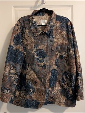 Vintage Bohemian Button-Up Jacket in Blue and Brown